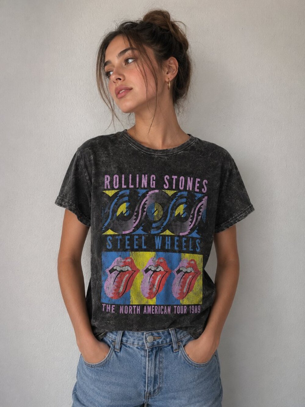 The Rolling Stones Steel Wheels Tour 1989 Graphic T-Shirt Women's Small Vintage